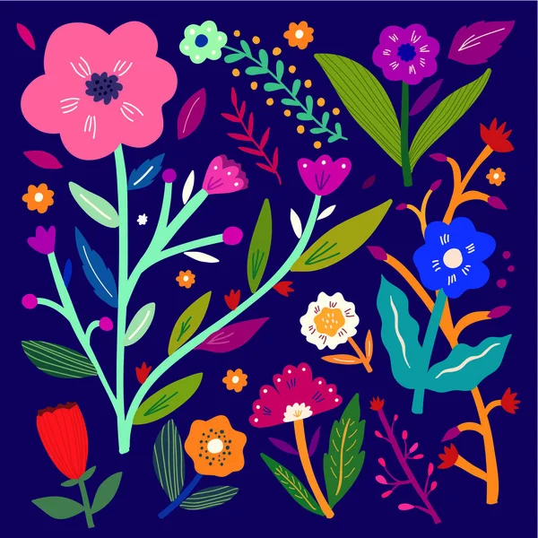Handgezeichnete Blumen und Blätter — Stockvektor