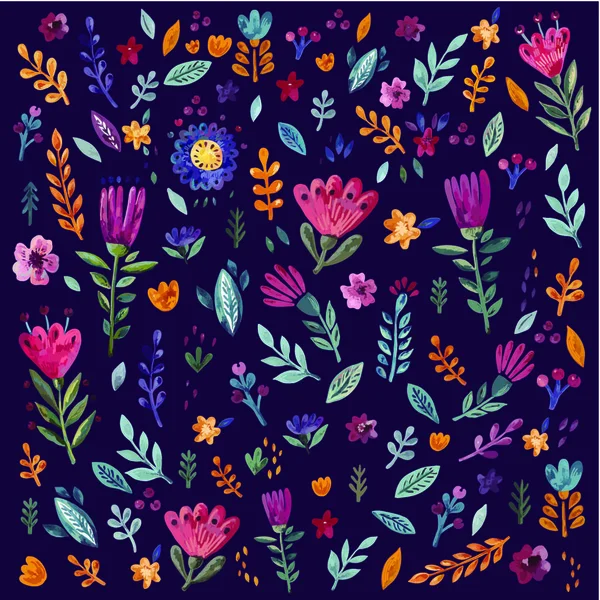 手绘的花朵和叶子 — 图库矢量图片