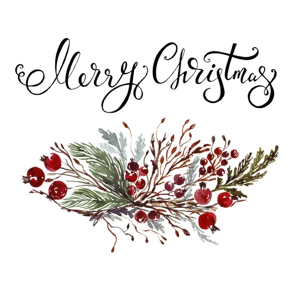 Christmas Greeting Card Hand Drawn Watercolor Illustration — Stock Photo, Image