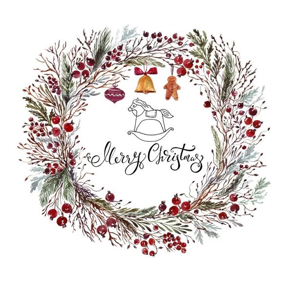 Рождественский Венок Еловыми Ветвями Ягодами Холли Векторная Иллюстрация — стоковое фото