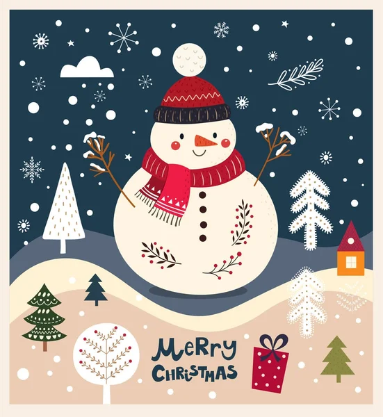 Χριστούγεννα Φόντο Χιονάνθρωπο Εικονογράφηση Φορέας — Διανυσματικό Αρχείο
