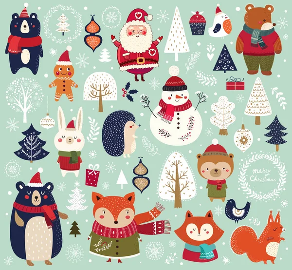 Color Colección Navidad Con Elementos Decorativos Ilustración Vectorial — Vector de stock