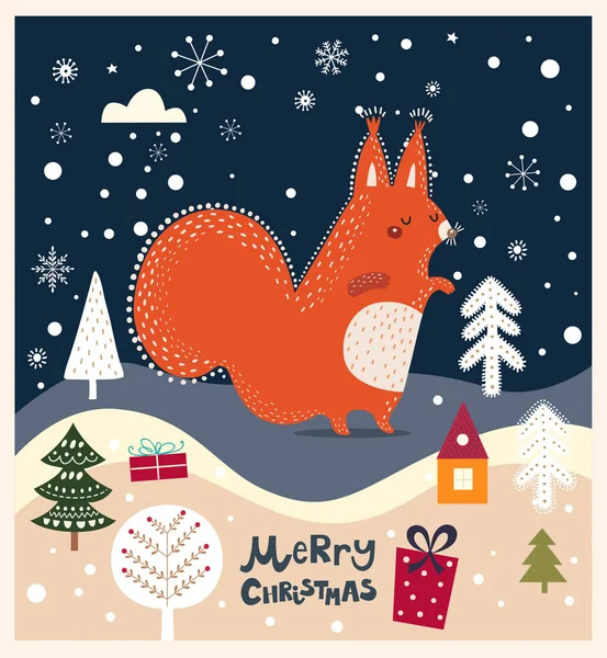 Fondo Navidad Con Ardilla Ilustración Vectorial — Vector de stock