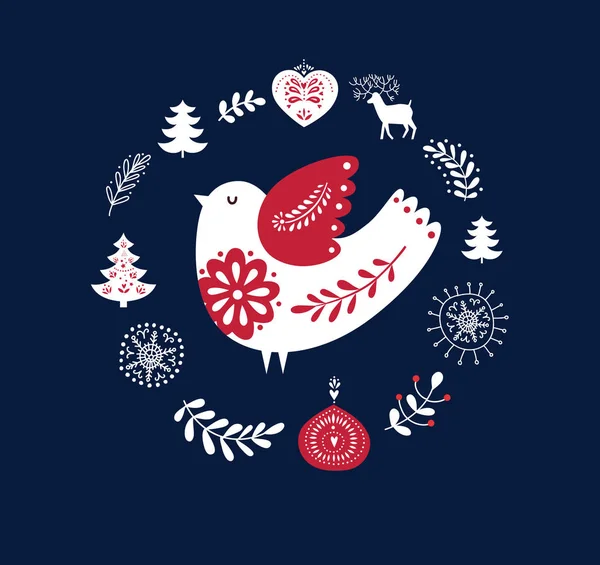 Kerstmis Illustratie Met Vogel Vectorillustratie — Stockvector