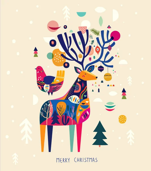 令人难以置信的圣诞插图与惊人的五彩斑斓的鹿群 — 图库矢量图片