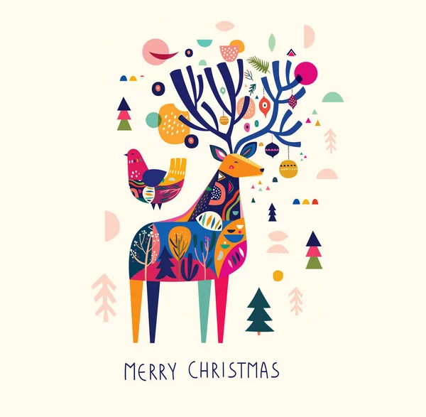 Otroligt Jul Illustration Med Fantastiska Färgglada Rådjur — Stock vektor