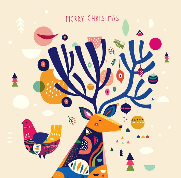 Incredibile Illustrazione Natale Con Incredibile Cervo Colorato — Vettoriale Stock