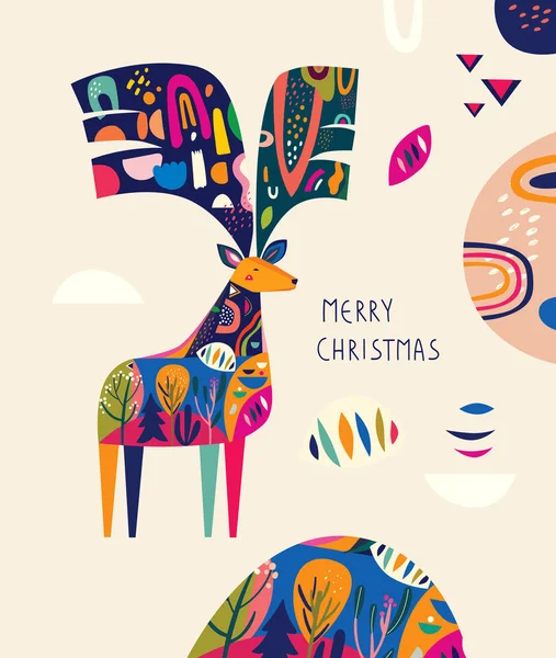 カラフルな鹿とクリスマスの装飾イラスト — ストックベクタ