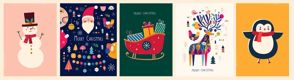 Συλλογή Χριστουγεννιάτικων Εικονογραφήσεων Vintage Στυλ — Διανυσματικό Αρχείο