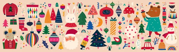 Banner Decorativo Navidad Con Increíble Ilustración Estilo Vintage — Archivo Imágenes Vectoriales
