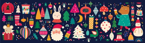 Weihnachtsdekoratives Banner Mit Unglaublicher Illustration Vintage Stil — Stockvektor