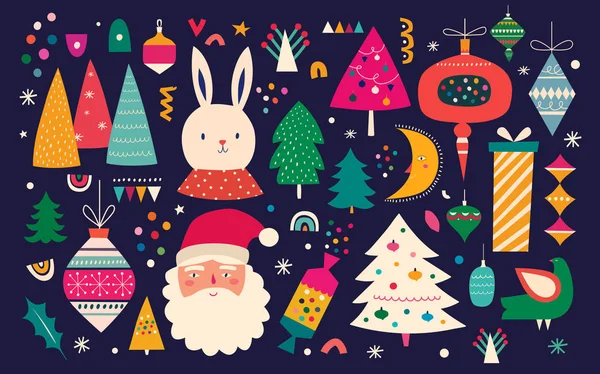 素晴らしいものとヴィンテージスタイルのクリスマス装飾イラスト — ストックベクタ
