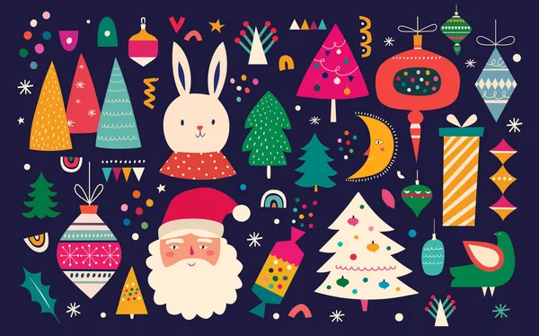 Ilustração Decorativa Natal Estilo Vintage Com Grandes — Vetor de Stock