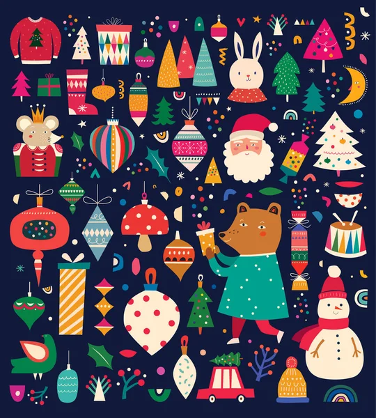 Різдвяний Декоративний Банер Неймовірною Ілюстрацією Вінтажному Стилі — стоковий вектор