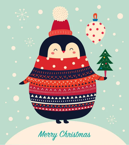 Vektor Weihnachten Cartoon Illustration Von Niedlichen Pinguinen Mit Pullover — Stockvektor