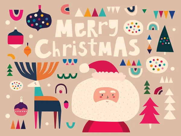 Vector Kerst Cartoon Illustratie Met Schattige Kerstman Kerst Hert — Stockvector