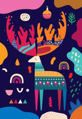 Dekoratif desenli ve Noel oyuncaklarıyla inanılmaz bir Noel geyiği