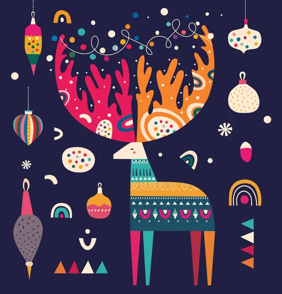 Incroyable Cerf Noël Avec Motif Décoratif Jouets Noël — Image vectorielle