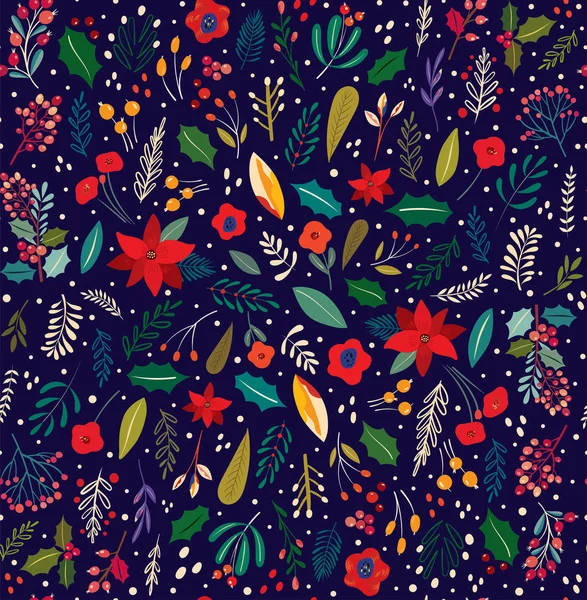 Hermoso Vector Floral Navidad Patrón Sin Costuras — Archivo Imágenes Vectoriales