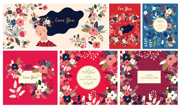 Grande Collection Cartes Florales Invitations Affiches Valentines Vœux Journée Jeu — Image vectorielle