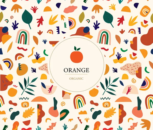 Decorative Abstract Design Colorful Doodles Abstract Geometric Shapes Fruit Orange — Vettoriale Stock