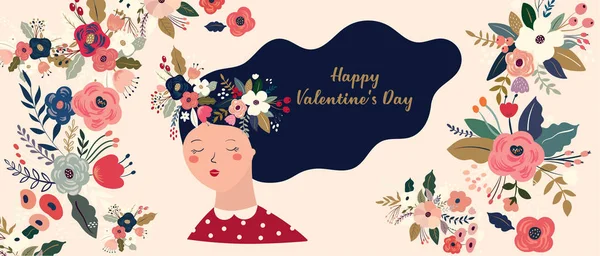 Valentinstagsgrüße Plakate Karten Valentinstagskarten Vektor Illustration Von Verliebten Mädchen Flyer — Stockvektor