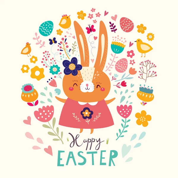 Happy easter card. Holiday easter illustration in cartoon style. Stylish holiday background.