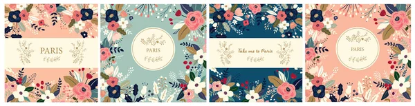 美丽的花卉图案的集合 邀请函 包装设计的假日花卉图案 — 图库矢量图片