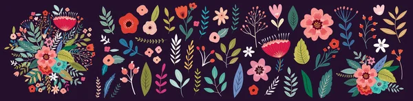 Vacker Romantisk Blomstersamling Med Rosor Blad Blombuketter Blomsterkompositioner — Stock vektor