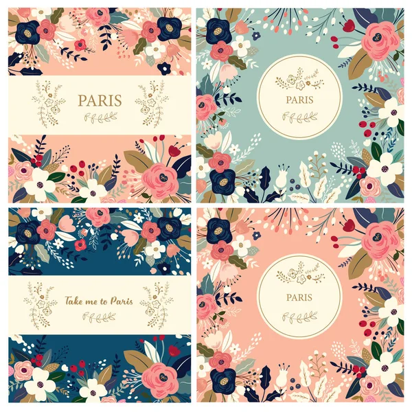 Belle Collection Motifs Floraux Motifs Fleurs Vacances Pour Cartes Invitations — Image vectorielle