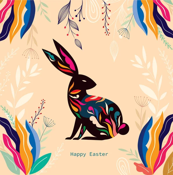 Tavşanlı Renkli Illüstrasyon Süslü Paskalya Tavşanlı Mutlu Paskalya Tebrik Kartları — Stok Vektör