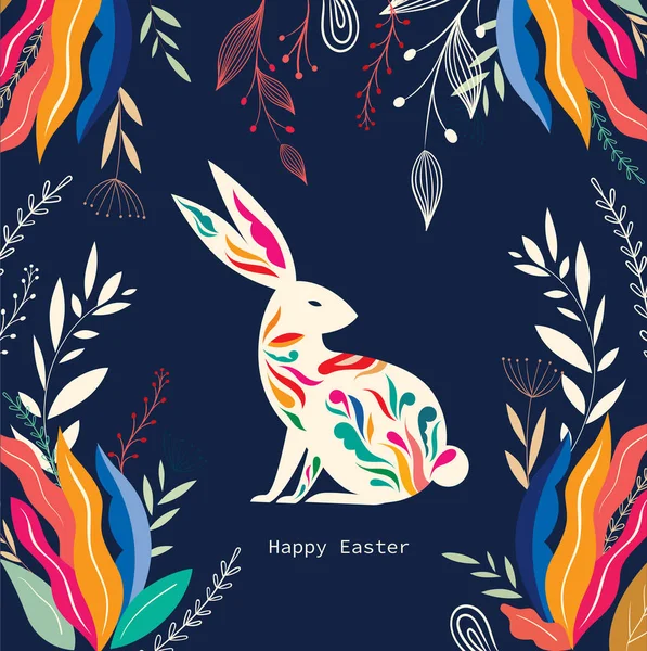 Illustration Colorée Avec Lièvre Bonne Carte Vœux Pâques Avec Lapin — Image vectorielle