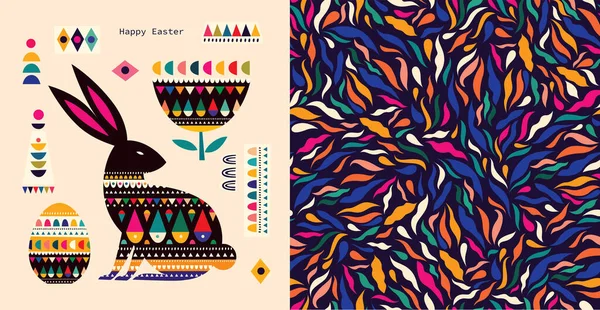 Kolorowa Ilustracja Zającem Szczęśliwego Wielkanocnego Kartki Dekoracyjnym Króliczkiem Wielkanocnym — Wektor stockowy