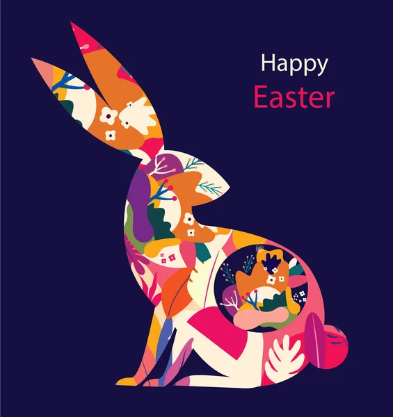 Illustration Colorée Avec Lièvre Bonne Carte Vœux Pâques Avec Lapin — Image vectorielle