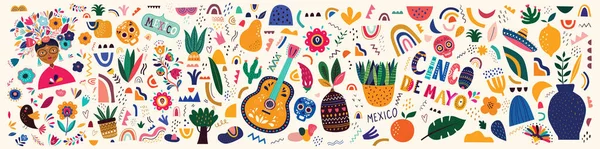 墨西哥假日5的设计精美的矢量插图可以是Cinco Mayo 带有墨西哥传统符号的矢量模板 墨西哥吉他 红辣椒 — 图库矢量图片