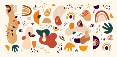 Renkli karalamalı dekoratif soyut yatay afiş. El çizimi modern illüstrasyon