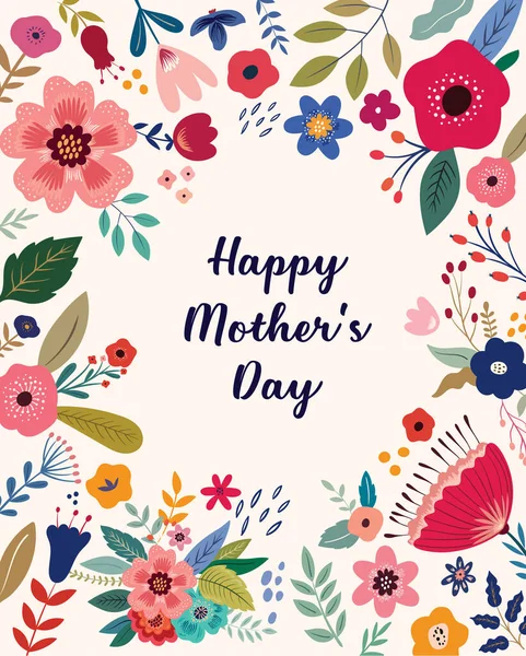 Feliz Dia Das Mães Cumprimentando Ilustraçãocom Flores Coloridas Primavera Modelo — Vetor de Stock