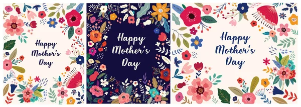 Coleção Feliz Dia Das Mães Cumprimentando Ilustrações Com Flores Coloridas — Vetor de Stock