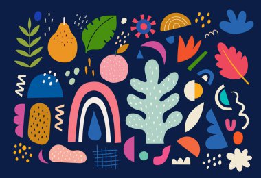 Armut, çiçek, gökkuşağı ve yapraklı renkli karalamalar koleksiyonu