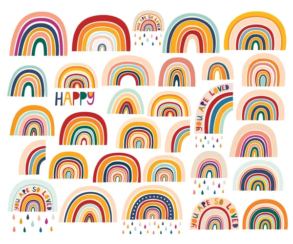 现代彩虹装饰抽象艺术收藏 手绘现代矢量图解 时尚艳丽的夏装系列 — 图库矢量图片