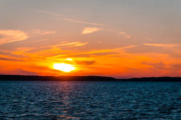 Puesta Sol Sobre Lago Hurón Regresar Ignace Michigan — Foto de Stock