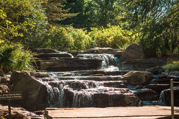 Vesiputous Patsas Puutarhassa Frederik Meijer Gardens Grand Rapids Michigan Kesällä — kuvapankkivalokuva