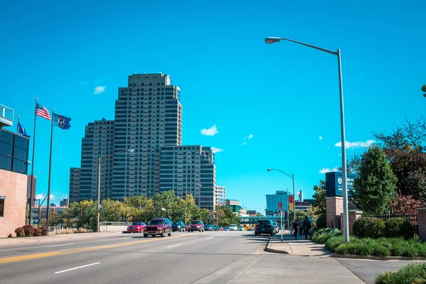 Tiro Entrar Centro Grand Rapids Michigan Partir Fulton Street Lado — Fotografia de Stock