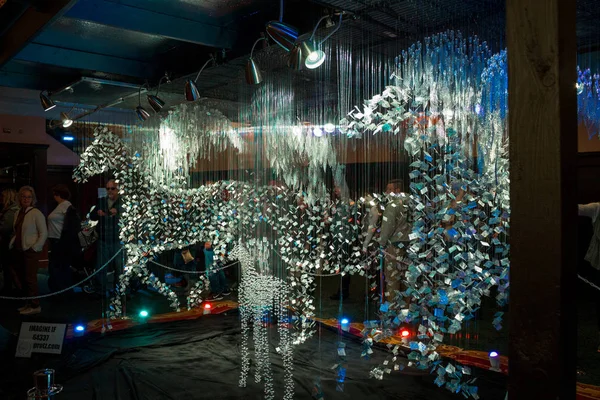 Pegasus Feito Vidro Pendurado Luz Exposição Durante Artprize Grand Rapids — Fotografia de Stock