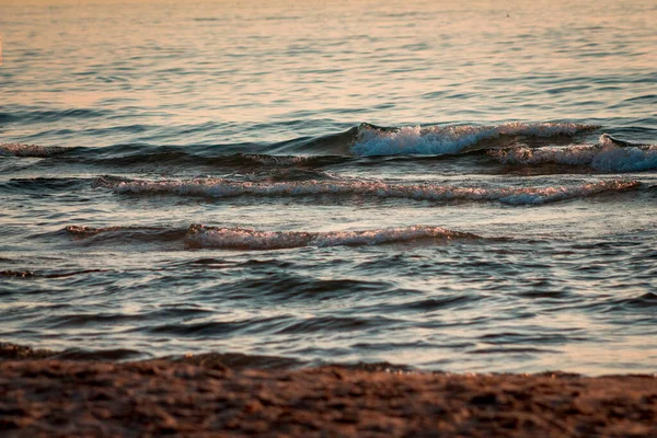 Ondas Lago Michigan Praia Pôr Sol — Fotografia de Stock