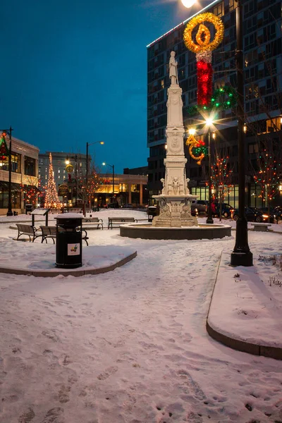 City Park Decorated Christmas Grand Rapids Michigan Snowy Night — Stock Photo, Image