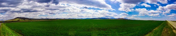 Campo Trigo Panorama Belas Nuvens — Fotografia de Stock