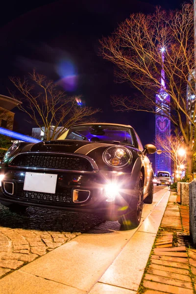 Vea Vista Nocturna Bmw Mini Torre Fukuoka Desde Momohamama —  Fotos de Stock