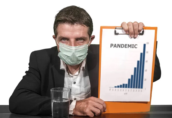 health organization executive man in medical face mask giving information at press conference about virus outbreak showing clipboard with epidemic disease spread warning about pandemic