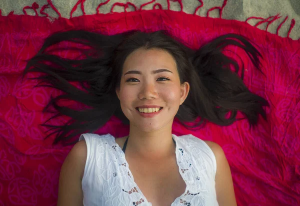 Aire Libre Fresco Natural Retrato Joven Hermosa Feliz Mujer Asiática —  Fotos de Stock